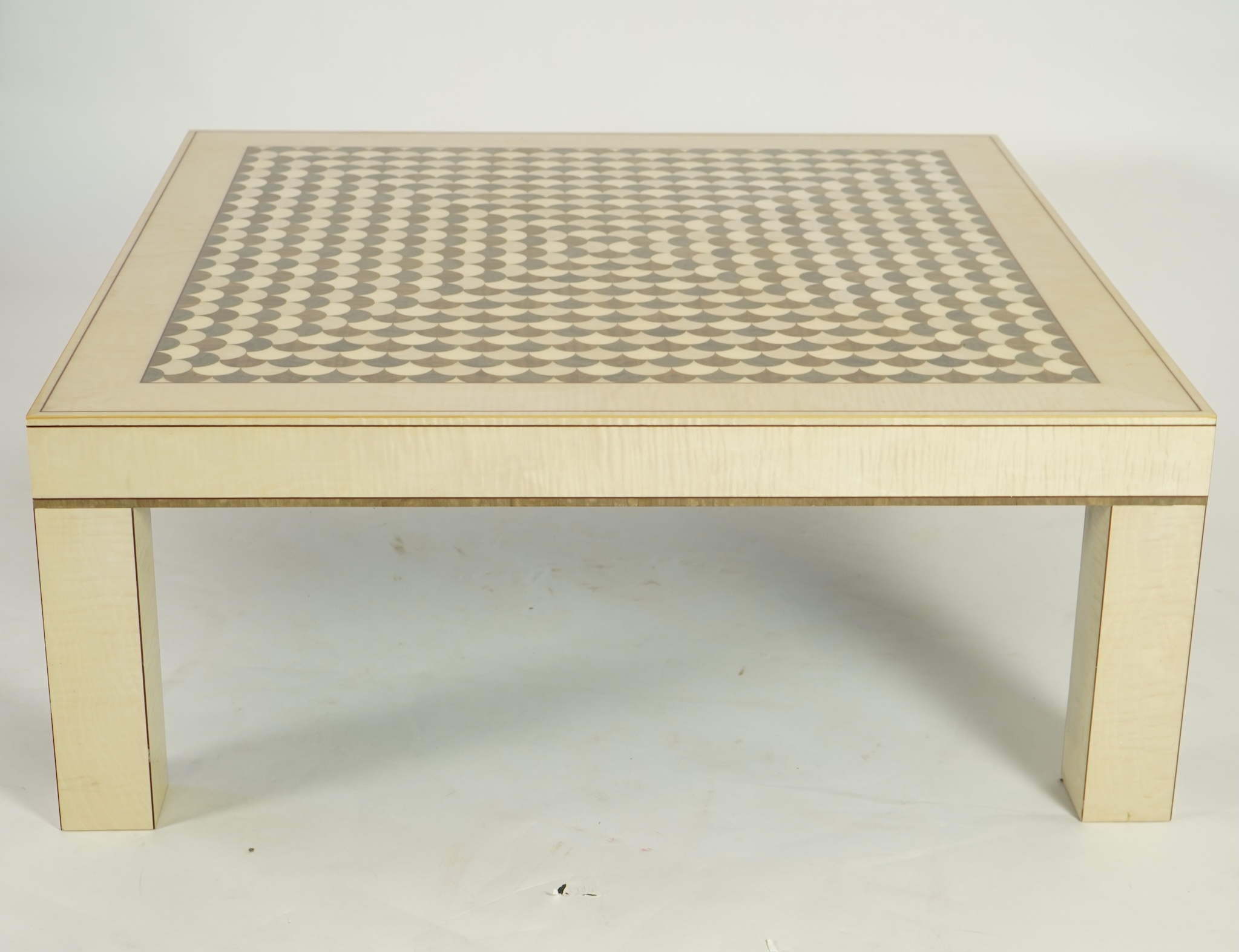 Lignae: A contemporary square sycamore and specimen wood coffee table on square legs